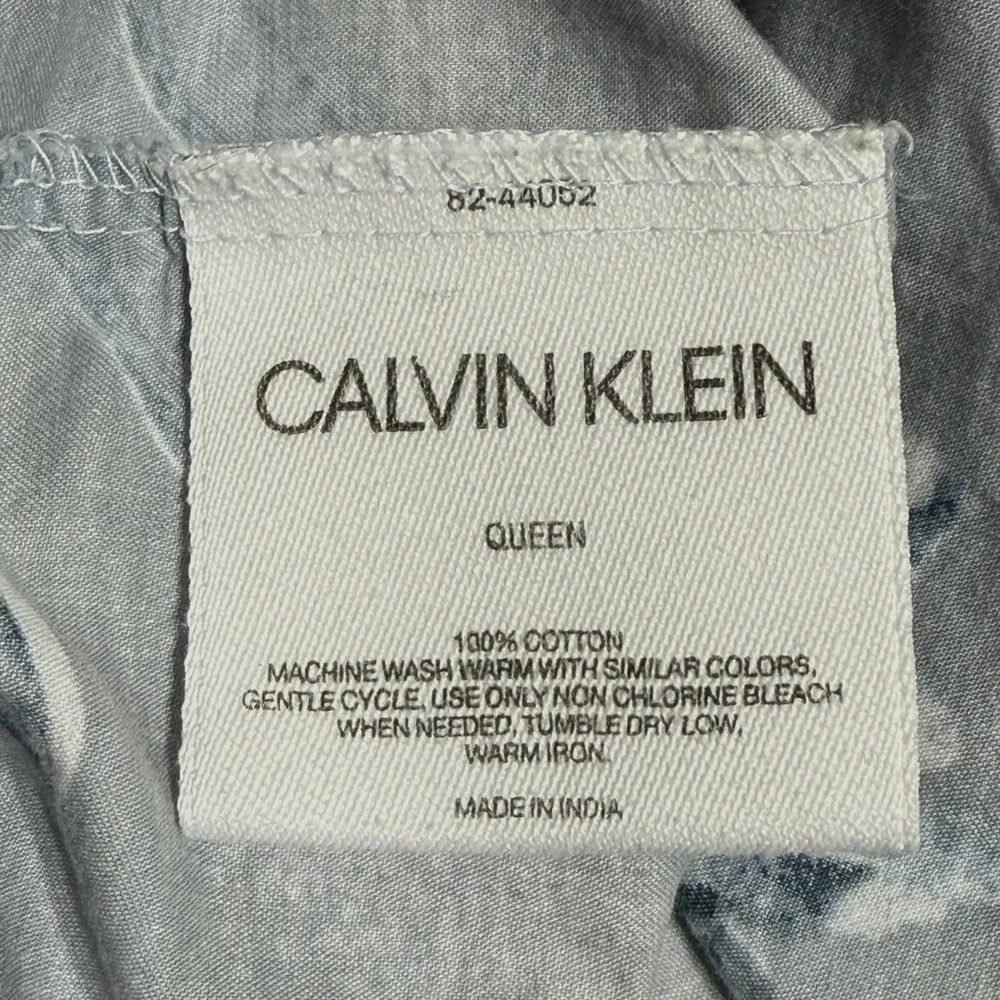 Calvin Klein Tulips Watercolor Queen Duvet Cover Grey 100% Cotton Zipper Closure
